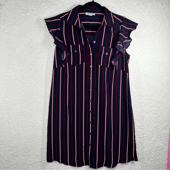 Motherhood Dresses & Skirts - Motherhood Maternity Navy and Red‎ Striped Shirt Dress Medium